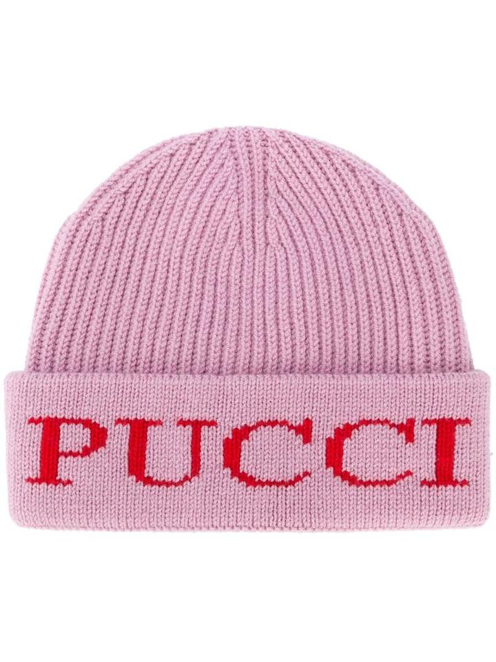 Emilio Pucci Rib Knit Logo Beanie - Pink