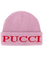 Emilio Pucci Rib Knit Logo Beanie - Pink