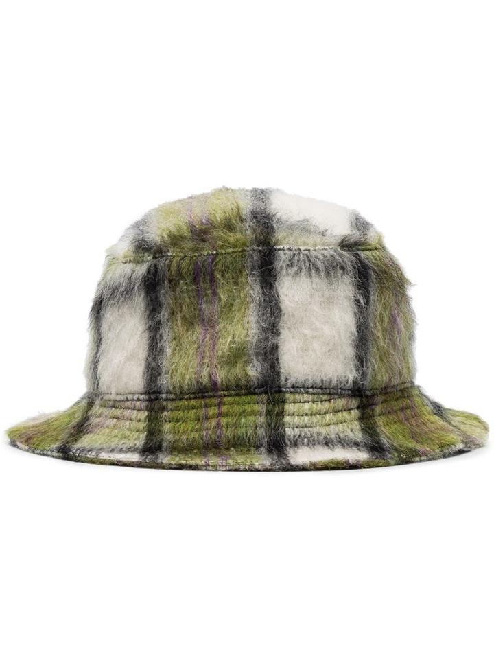 Natasha Zinko White, Black And Green Check Bucket Hat