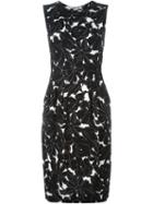 Oscar De La Renta Floral Print Fitted Dress, Women's, Size: 6, Black, Silk/spandex/elastane