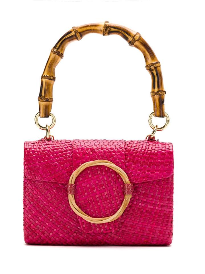 Serpui Straw Embellished Clutch - Pink