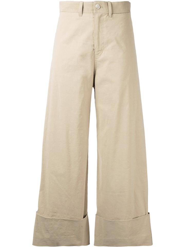 Sea - Cropped Flared Trousers - Women - Cotton/linen/flax/spandex/elastane/viscose - 8, Nude/neutrals, Cotton/linen/flax/spandex/elastane/viscose