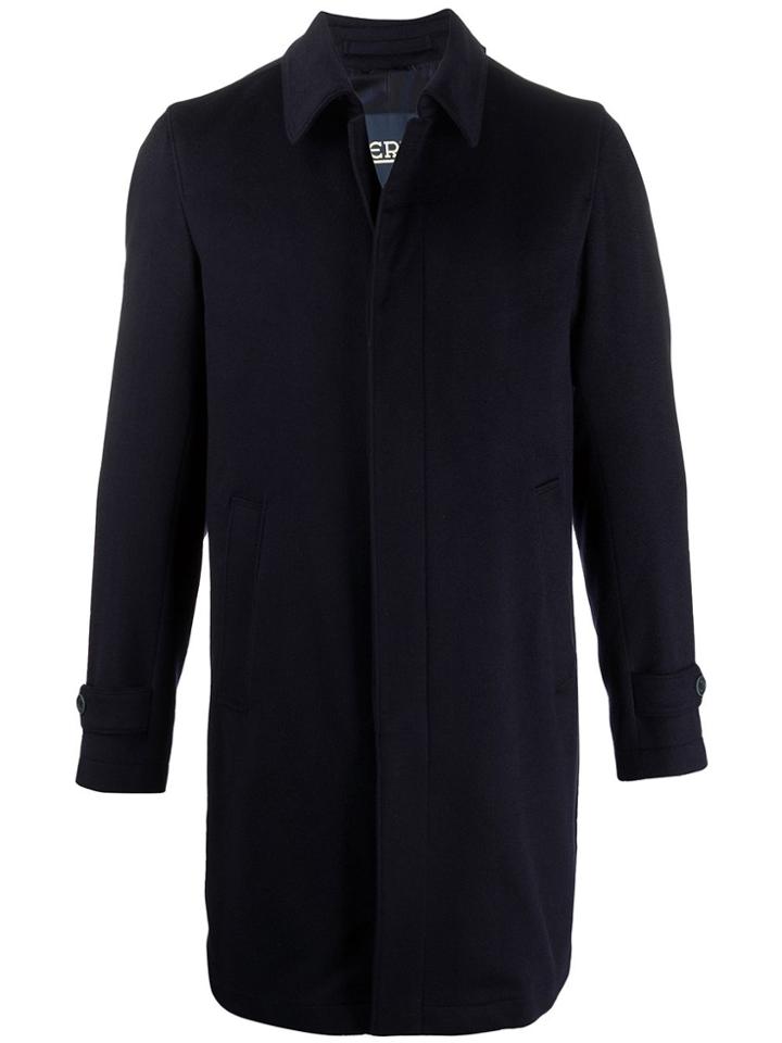 Herno Cashmere Single-breasted Coat - Blue