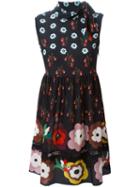 Red Valentino Flower Print Skater Dress, Women's, Size: 40, Black, Silk
