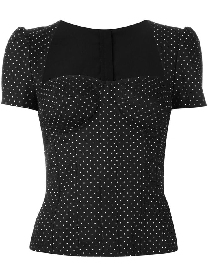 Dolce & Gabbana Polka Dot Print Top, Women's, Size: 44, Black, Cotton/spandex/elastane
