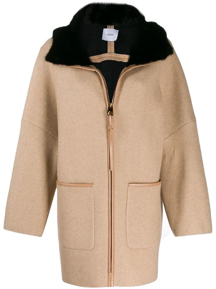 Agnona Hooded Zipped Coat - Neutrals