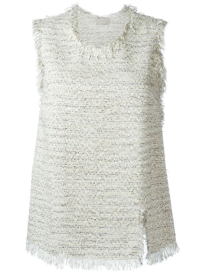Lanvin Fringed Tweed Top, Women's, Size: 38, White, Cotton/acrylic/polyamide/wool