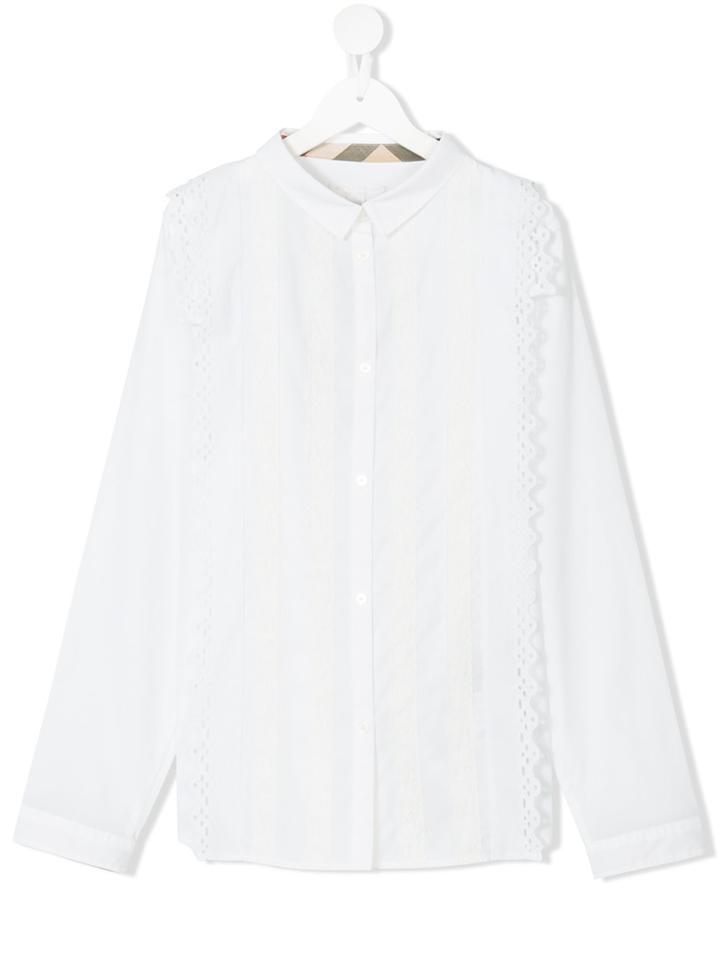 Burberry Kids Scallop Trim Pleated Front Shirt - White