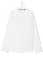 Burberry Kids Scallop Trim Pleated Front Shirt - White
