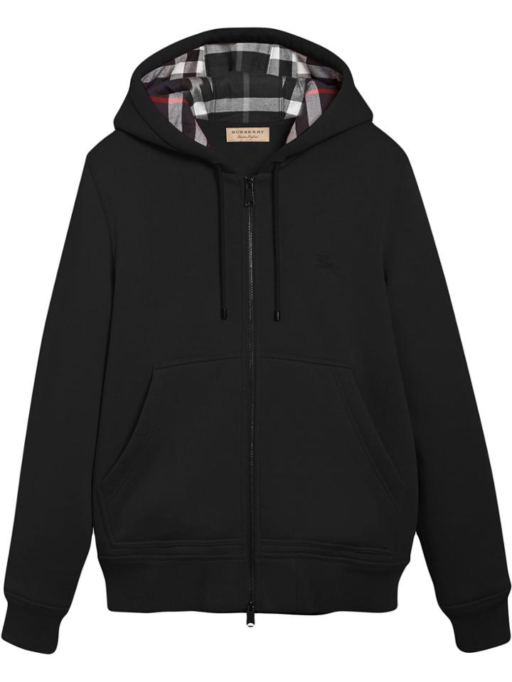 Burberry Check Detail Zipped Hoodie - Black