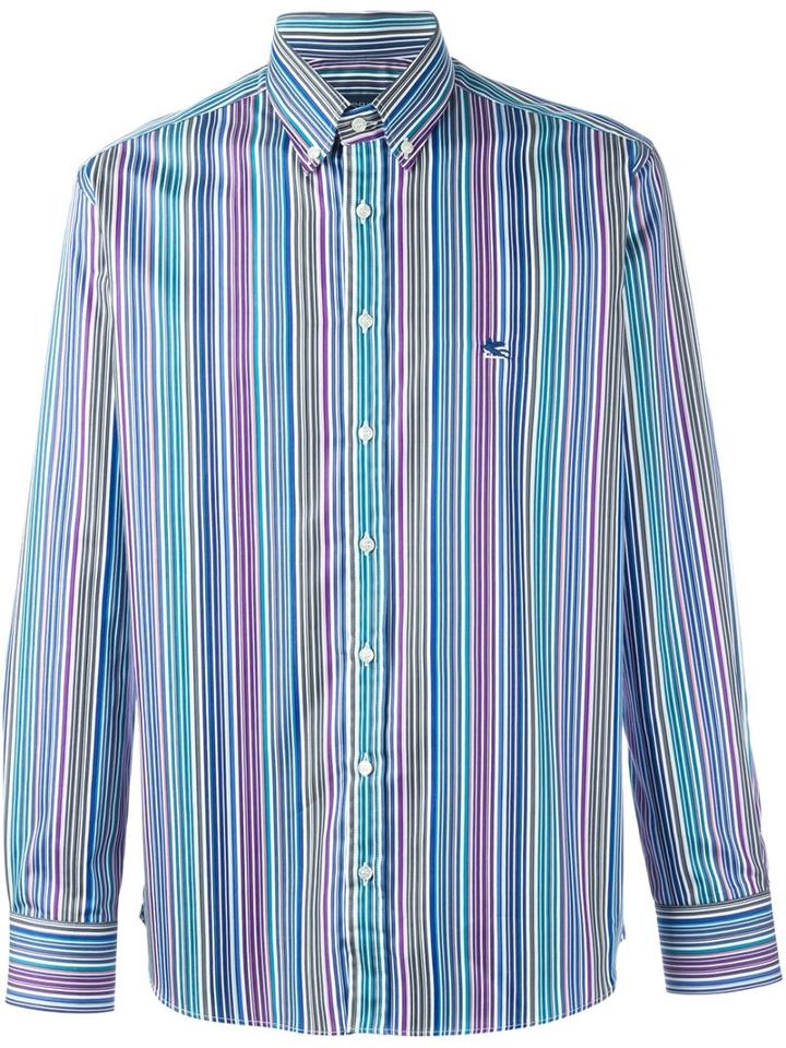 Etro Striped Shirt, Size: 45, Blue, Cotton