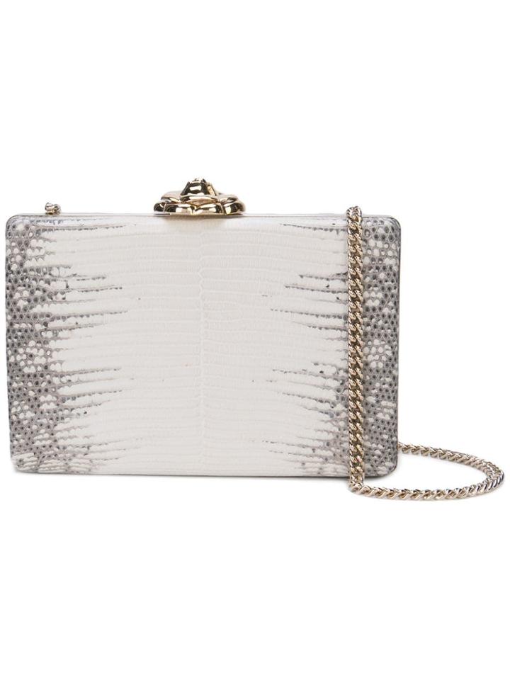 Oscar De La Renta Lizard Rogan Clutch Bag - White