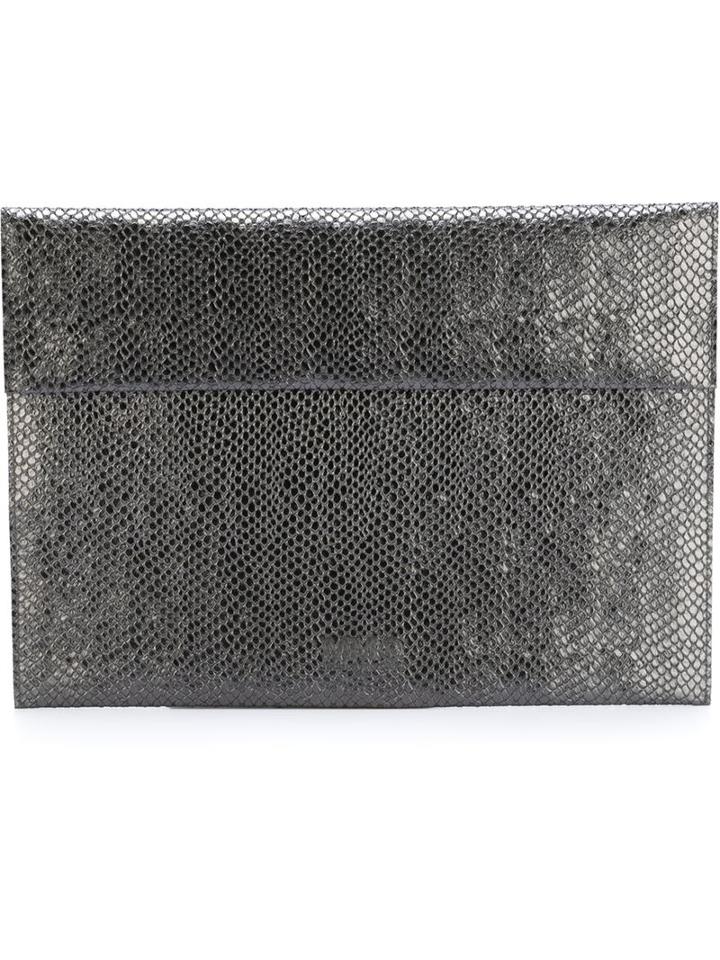 Mm6 Maison Margiela Snakeskin Effect Metallic Clutch, Women's, Grey, Viscose/polyester/polyurethane