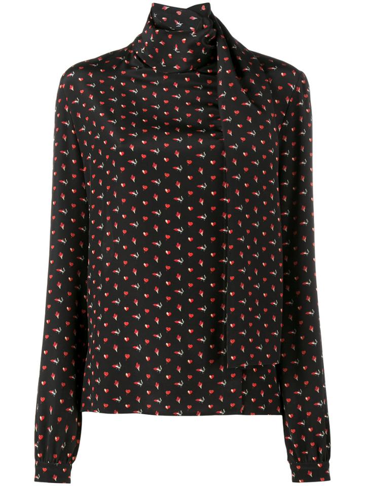 Saint Laurent Micro Heart And Lightning Bolt Print Blouse - Black