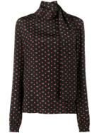 Saint Laurent Micro Heart And Lightning Bolt Print Blouse - Black