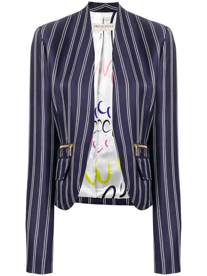 Emilio Pucci Pinstriped Open Front Blazer - Blue