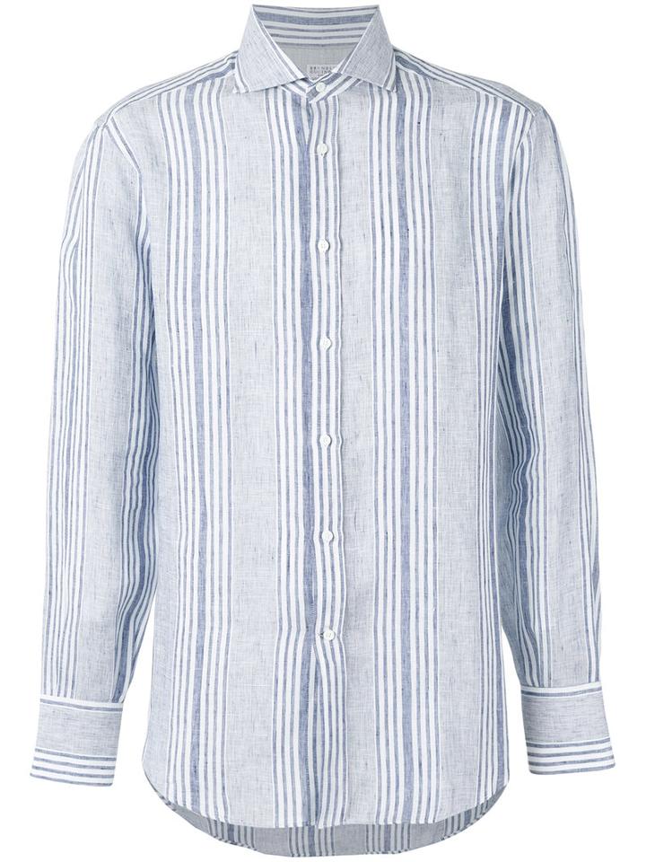 Brunello Cucinelli - Striped Long Sleeve Shirt - Men - Silk/linen/flax - Xxl, Blue, Silk/linen/flax