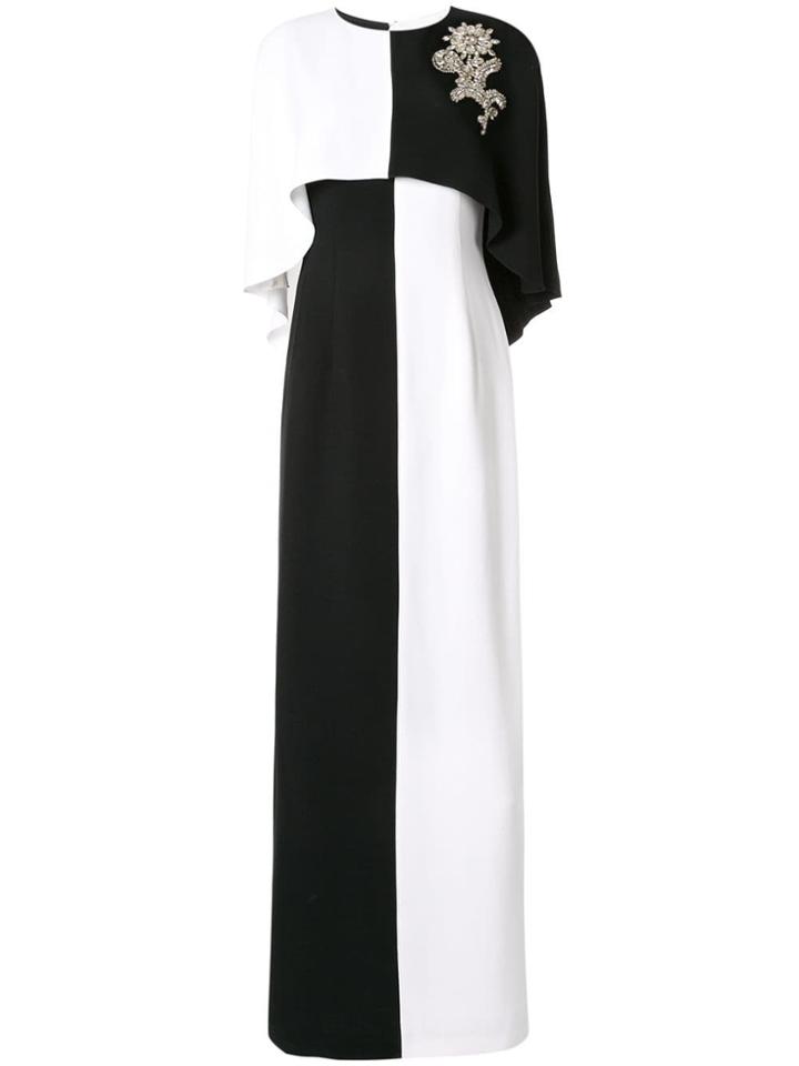 Andrew Gn Crystal Embellished Caped Gown - White