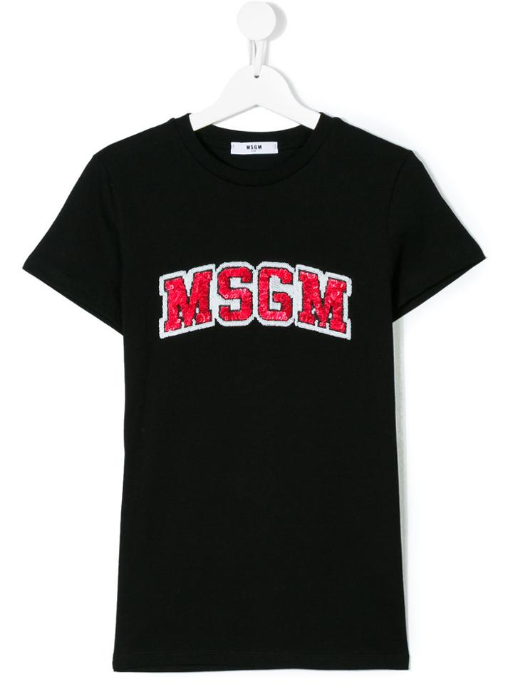 Msgm Kids Sequinned Logo T-shirt - Black