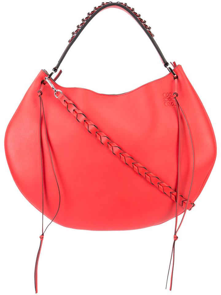 Loewe Fringed Detail Tote, Women's, Red, Calf Leather
