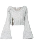 Aviù Embellished V-neck Jumper - Grey