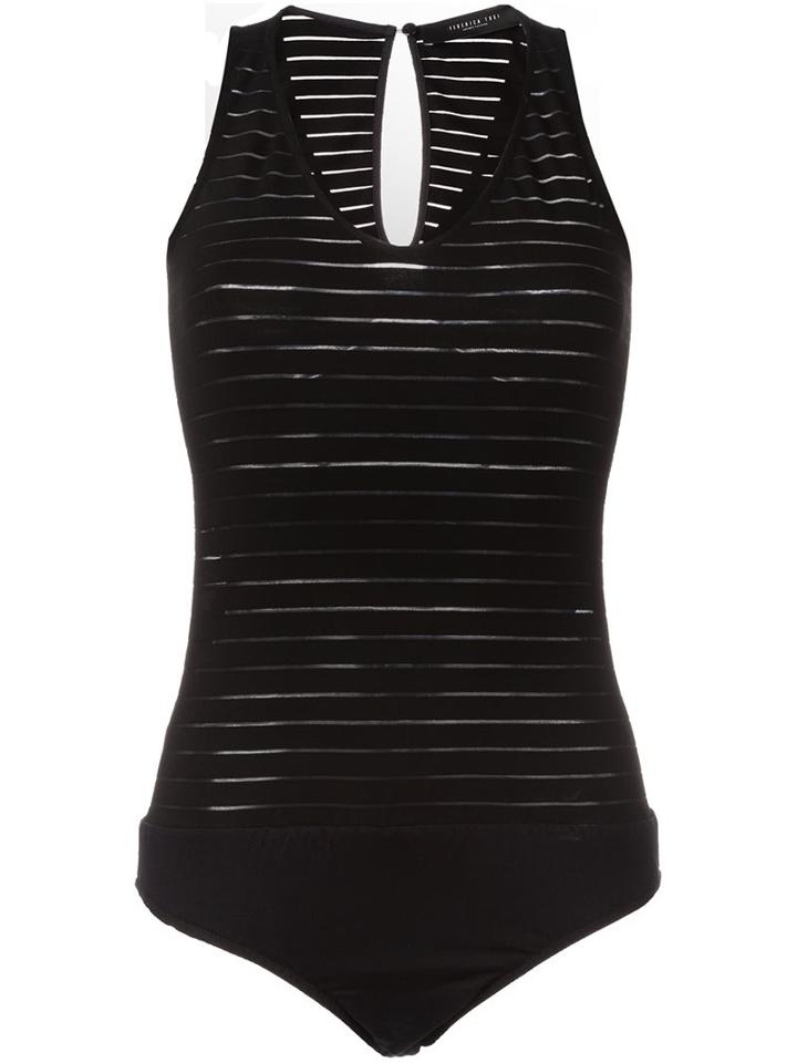 Federica Tosi Sheer Striped Body, Women's, Size: Large, Black, Cotton/spandex/elastane/viscose