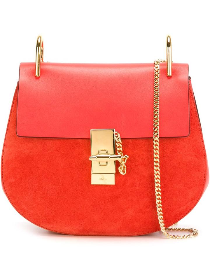 Chloé - 'drew' Shoulder Bag - Women - Calf Leather/suede - One Size, Red, Calf Leather/suede