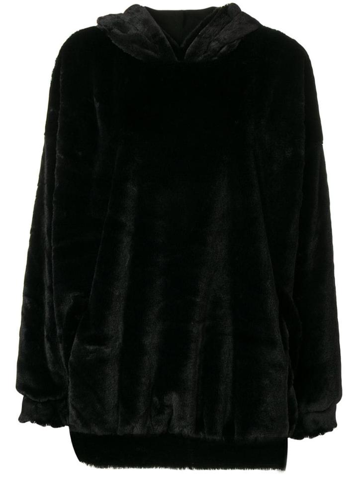 Styland Faux-fur Hoodie - Black