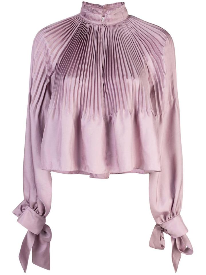 Tibi Mendini Twill Cropped Edwardian Top - Purple
