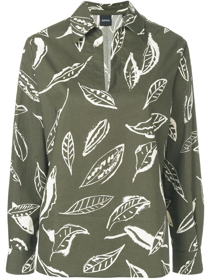 Aspesi Feather Print Split Neck Shirt - Green