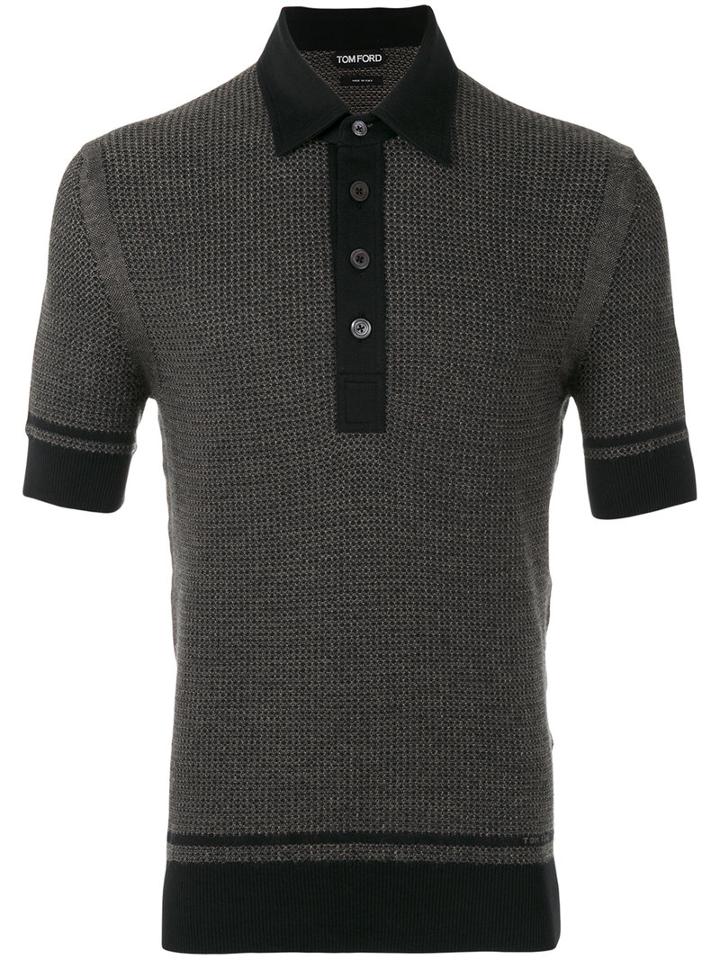 Tom Ford Textured Jaquard Polo Shirt, Men's, Size: 50, Black, Silk/cotton/cashmere