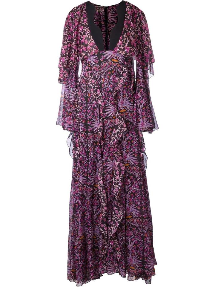 Giambattista Valli Printed Flared Gown, Women's, Size: 42, Pink/purple, Silk