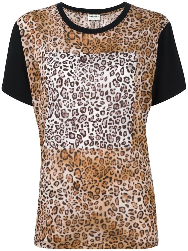 Saint Laurent Leopard Print T-shirt, Men's, Size: Large, Black, Cotton