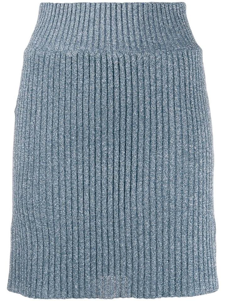 Alberta Ferretti Ribbed Glitter Skirt - Blue