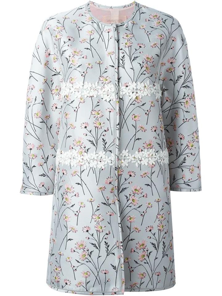 Giambattista Valli Embroidered Flowers Coat, Women's, Size: 46, Grey, Polyester/polyamide/silk/cotton
