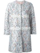 Giambattista Valli Embroidered Flowers Coat, Women's, Size: 46, Grey, Polyester/polyamide/silk/cotton