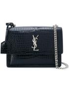Saint Laurent Crocodile Effect Crossbody Bag, Women's, Black