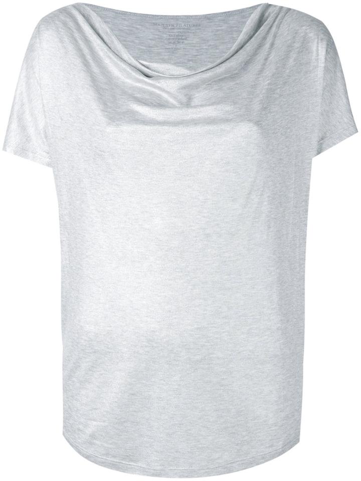 Majestic Filatures Draped Neck T-shirt, Women's, Size: Ii, Grey, Spandex/elastane/viscose