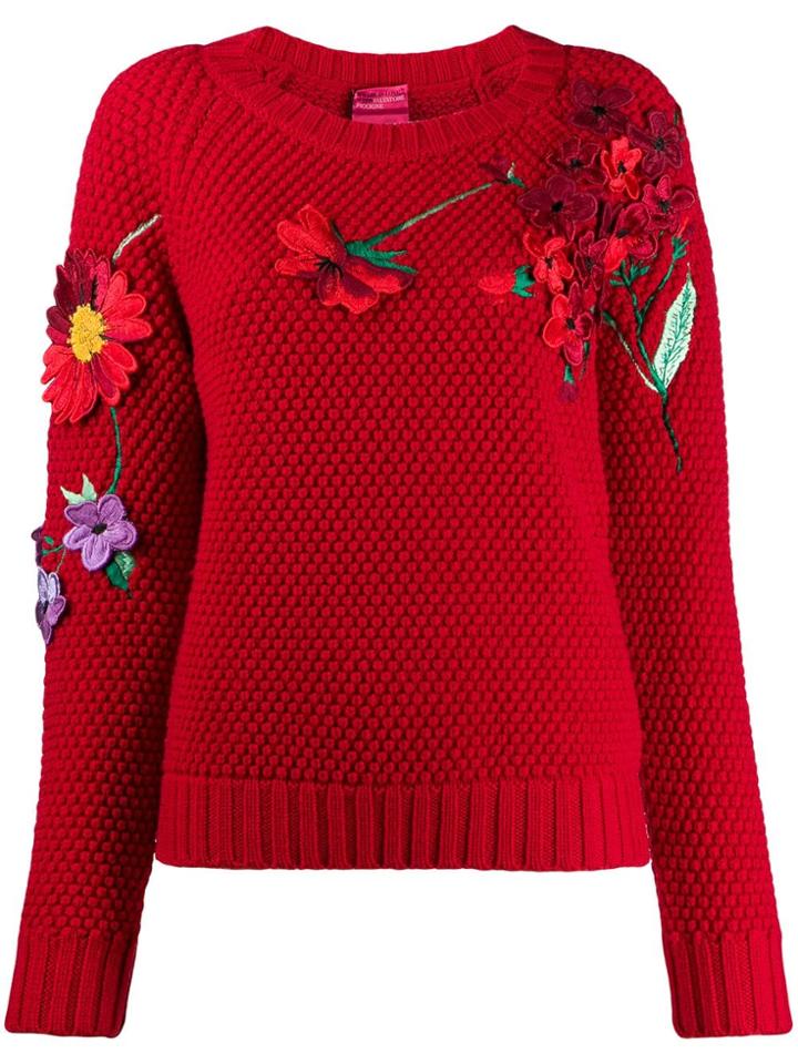 Blumarine Floral Patch Jumper - Red