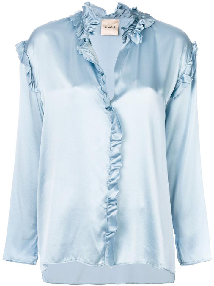 Nude Metallic Frill-trim Blouse - Blue