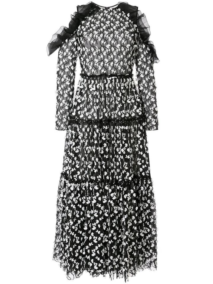 Huishan Zhang Naomi Embroidered Midi Dress - Black