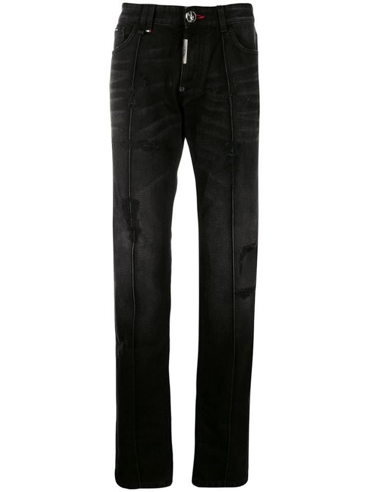Philipp Plein Destroyed Straight Jeans - Black