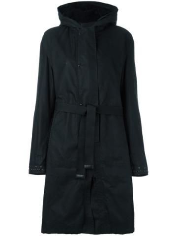 Ahirain Hooded Belted Coat, Women's, Size: Small, Black, Cotton/polyurethane/polyamide/lamb Fur