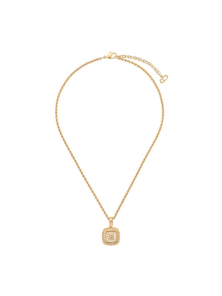 Christian Dior Vintage 1980s Logo Motif Pendant Necklace - Gold