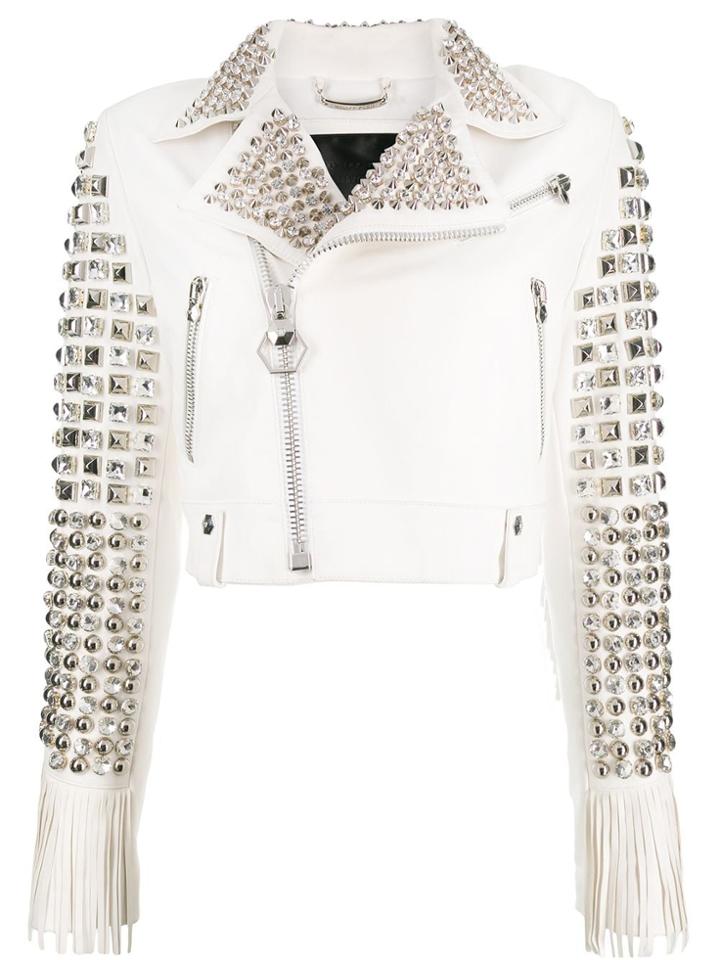 Philipp Plein Cowboy Leather Jacket - White