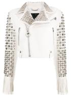 Philipp Plein Cowboy Leather Jacket - White