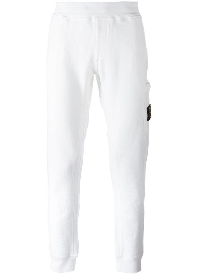 Stone Island Side Patch Pocket Sweatpants, Men's, Size: Medium, White, Cotton