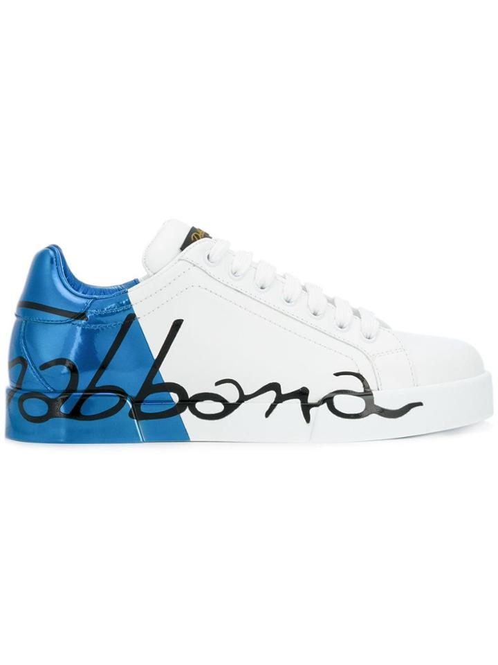 Dolce & Gabbana Patent Calfskin Portofino Sneakers - White