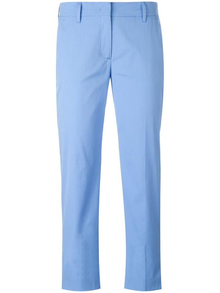 Prada Cropped Pants, Women's, Size: 42, Blue, Cotton/polyamide/spandex/elastane