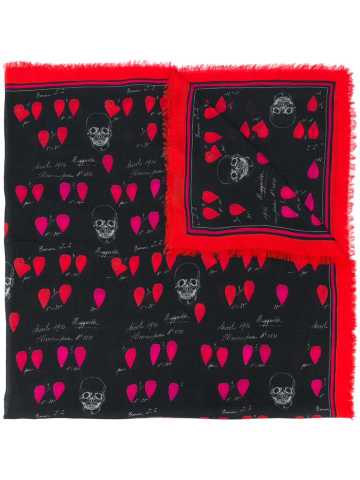 Alexander Mcqueen Skull And Petal Print Scarf - Black